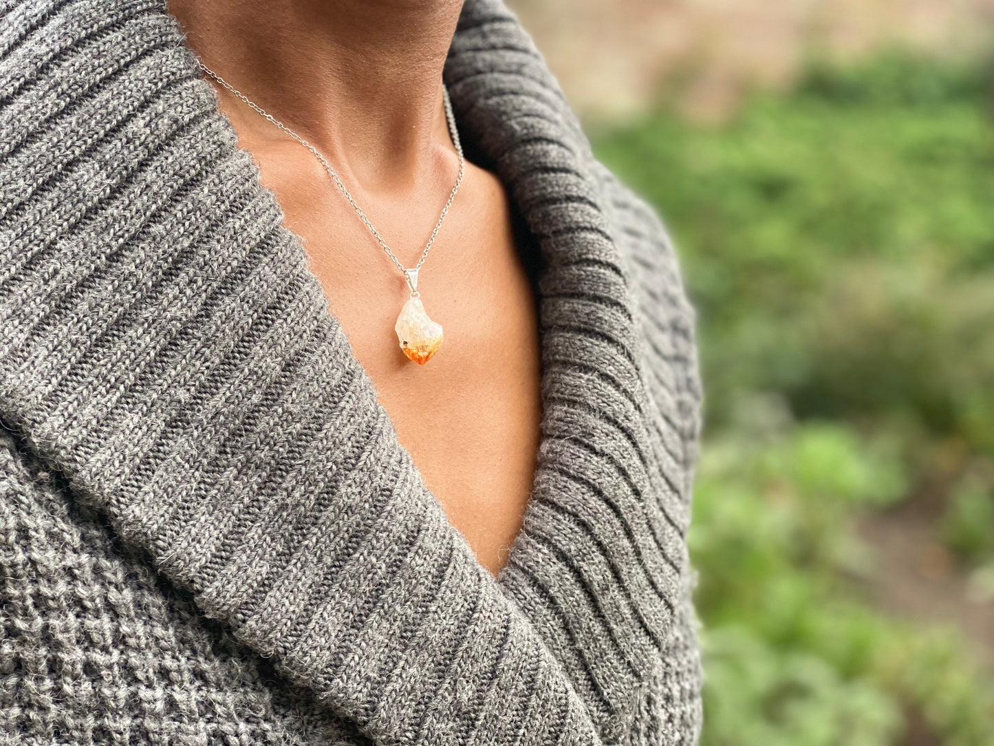 Silver Plated Raw Citrine Necklace