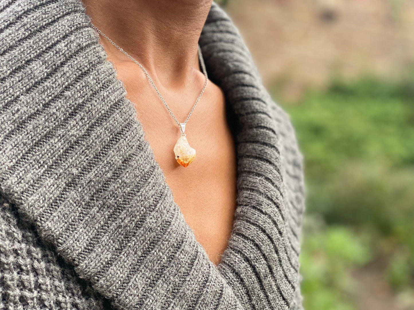 Silver Plated Raw Citrine Necklace