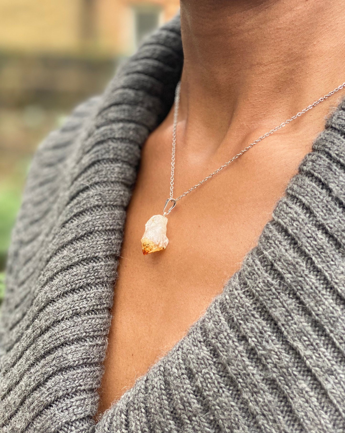 Silver Plated Raw Citrine Necklace