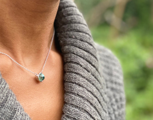 Sterling Silver Blue Agate Crystal Ball Necklace