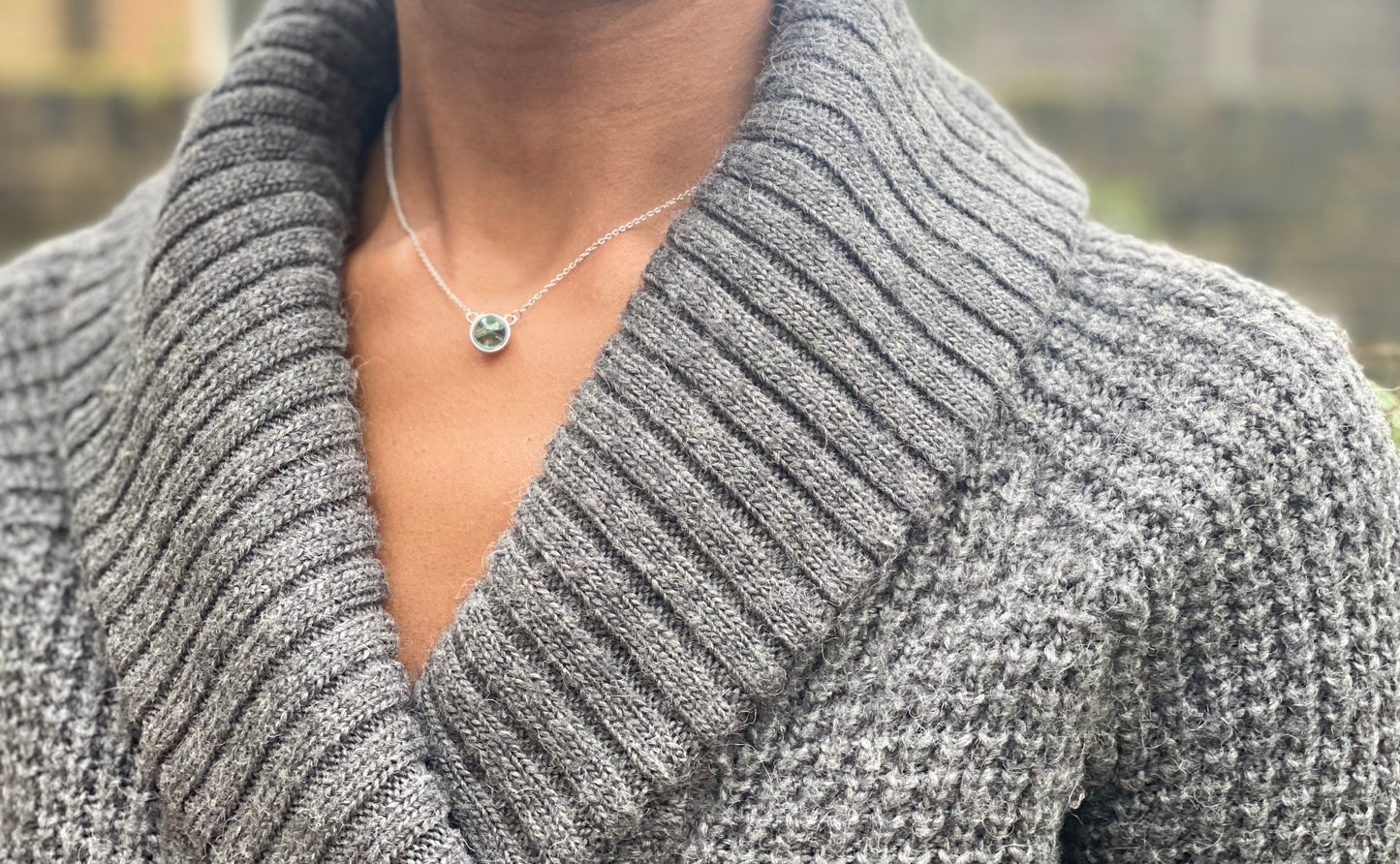 Sterling Silver Blue Agate Crystal Ball Necklace