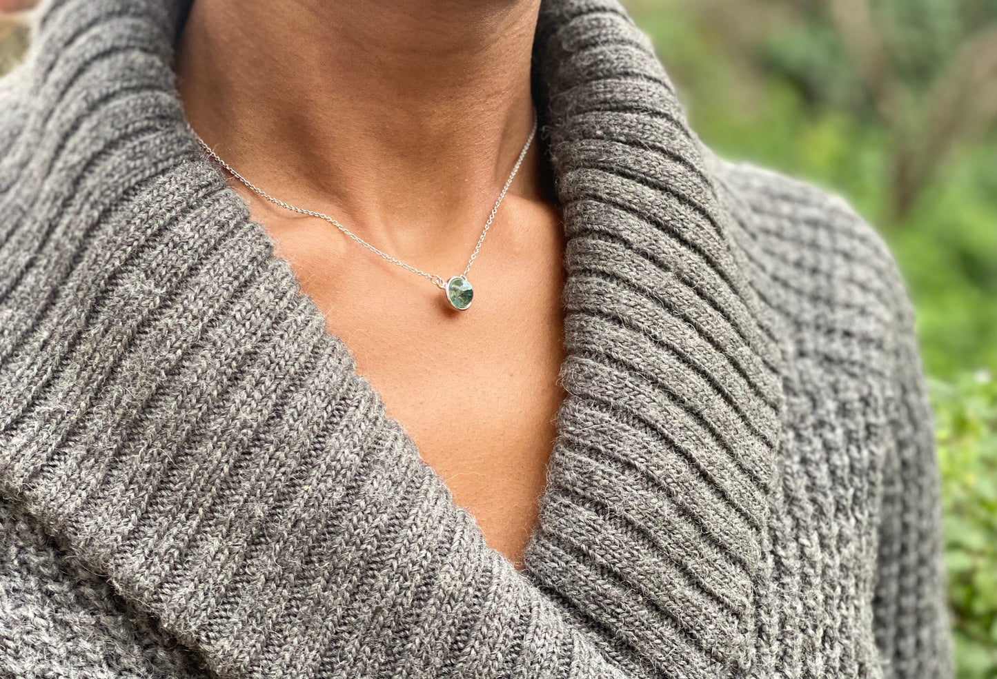 Sterling Silver Blue Agate Crystal Ball Necklace