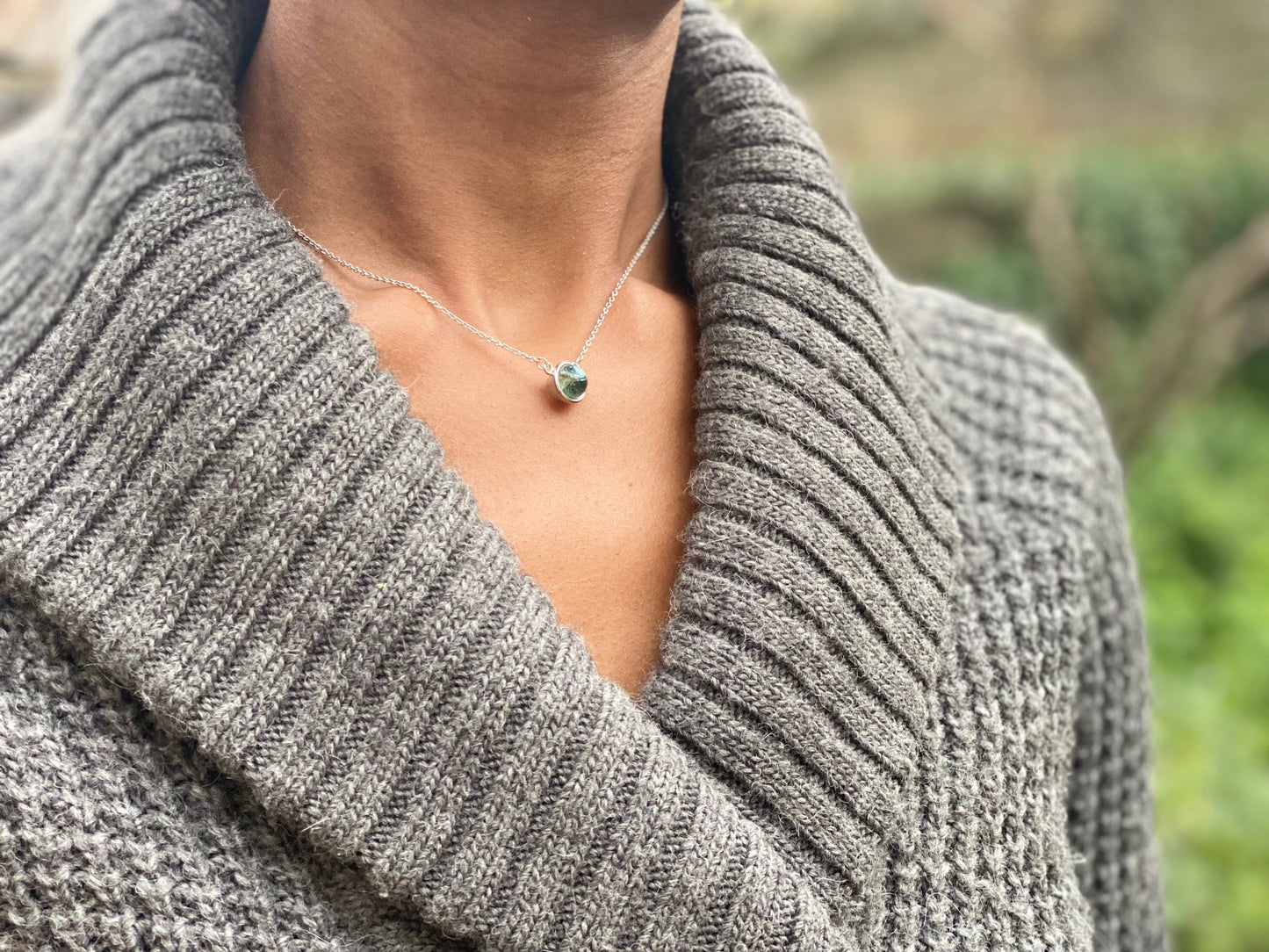 Sterling Silver Blue Agate Crystal Ball Necklace