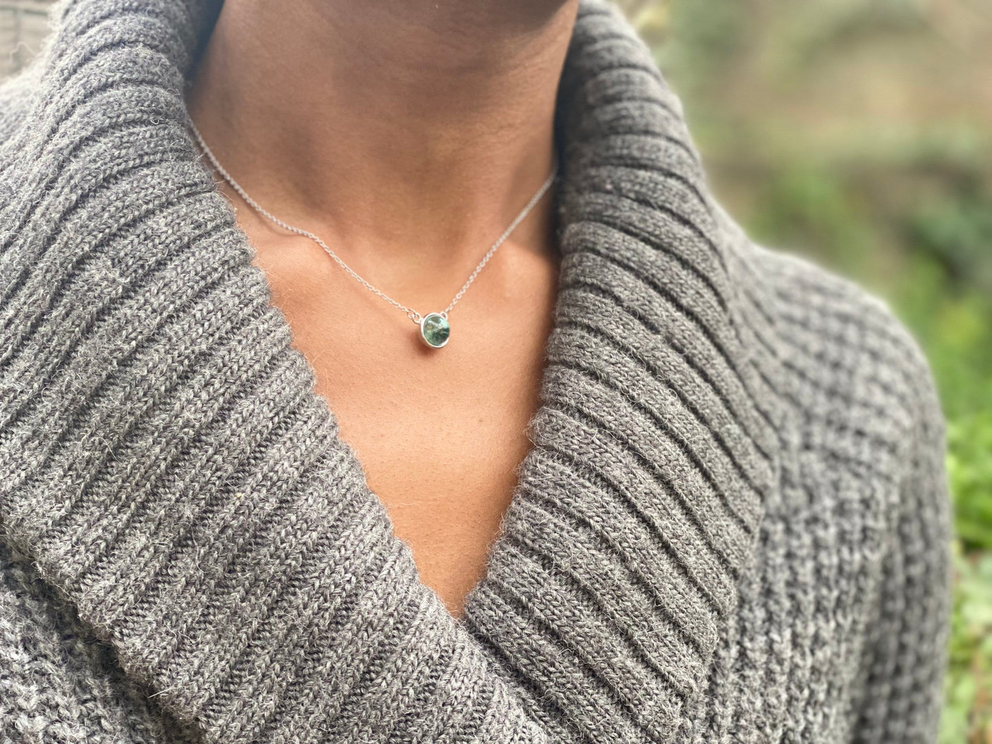 Sterling Silver Blue Agate Crystal Ball Necklace