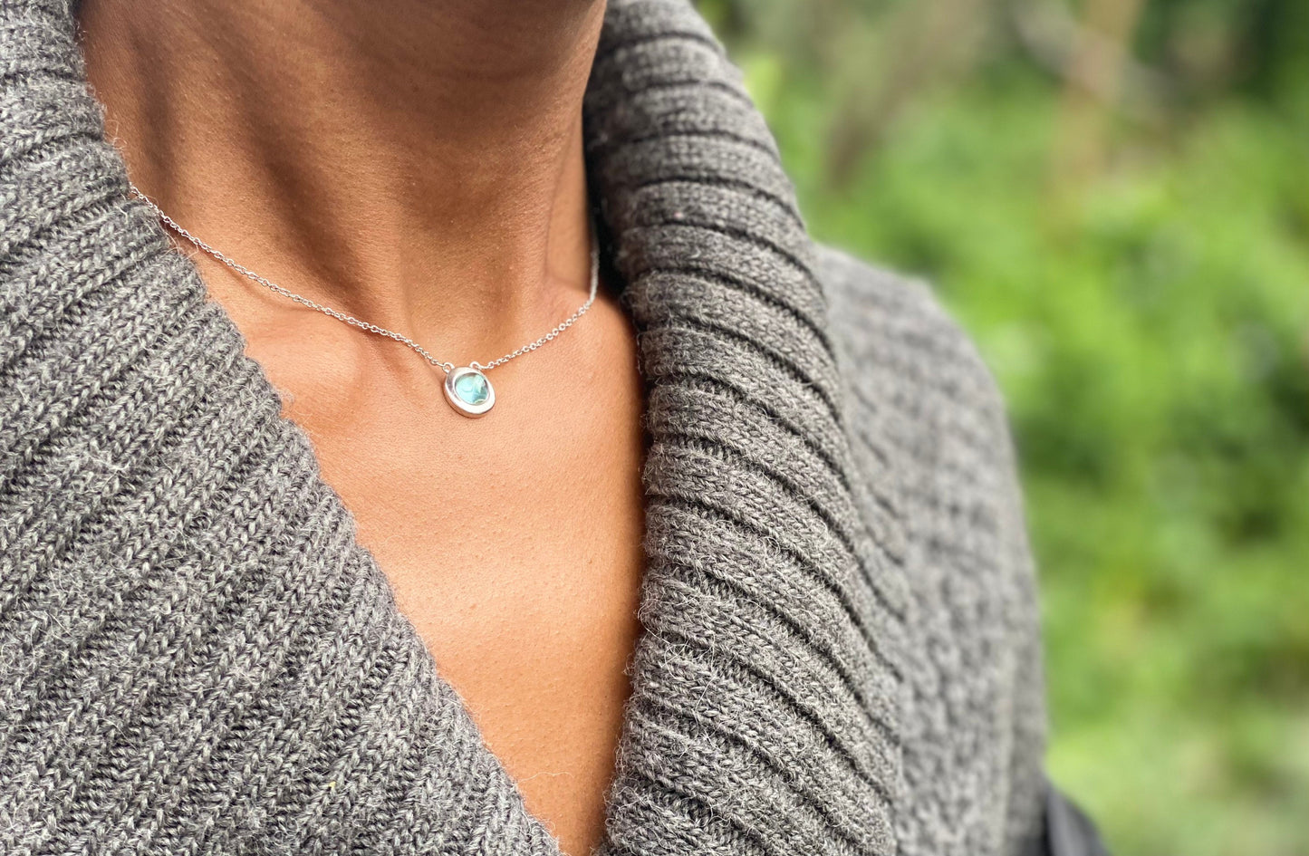 Silver Plated Light Blue Agate Necklace