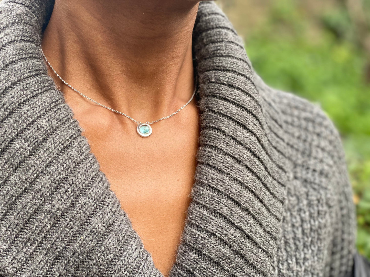 Silver Plated Light Blue Agate Necklace