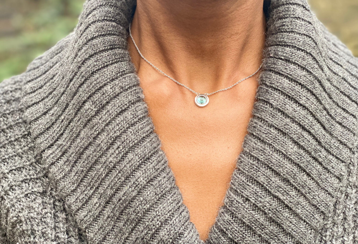 Silver Plated Light Blue Agate Necklace