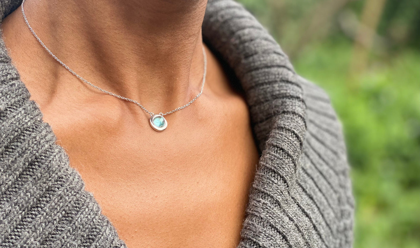 Silver Plated Light Blue Agate Necklace