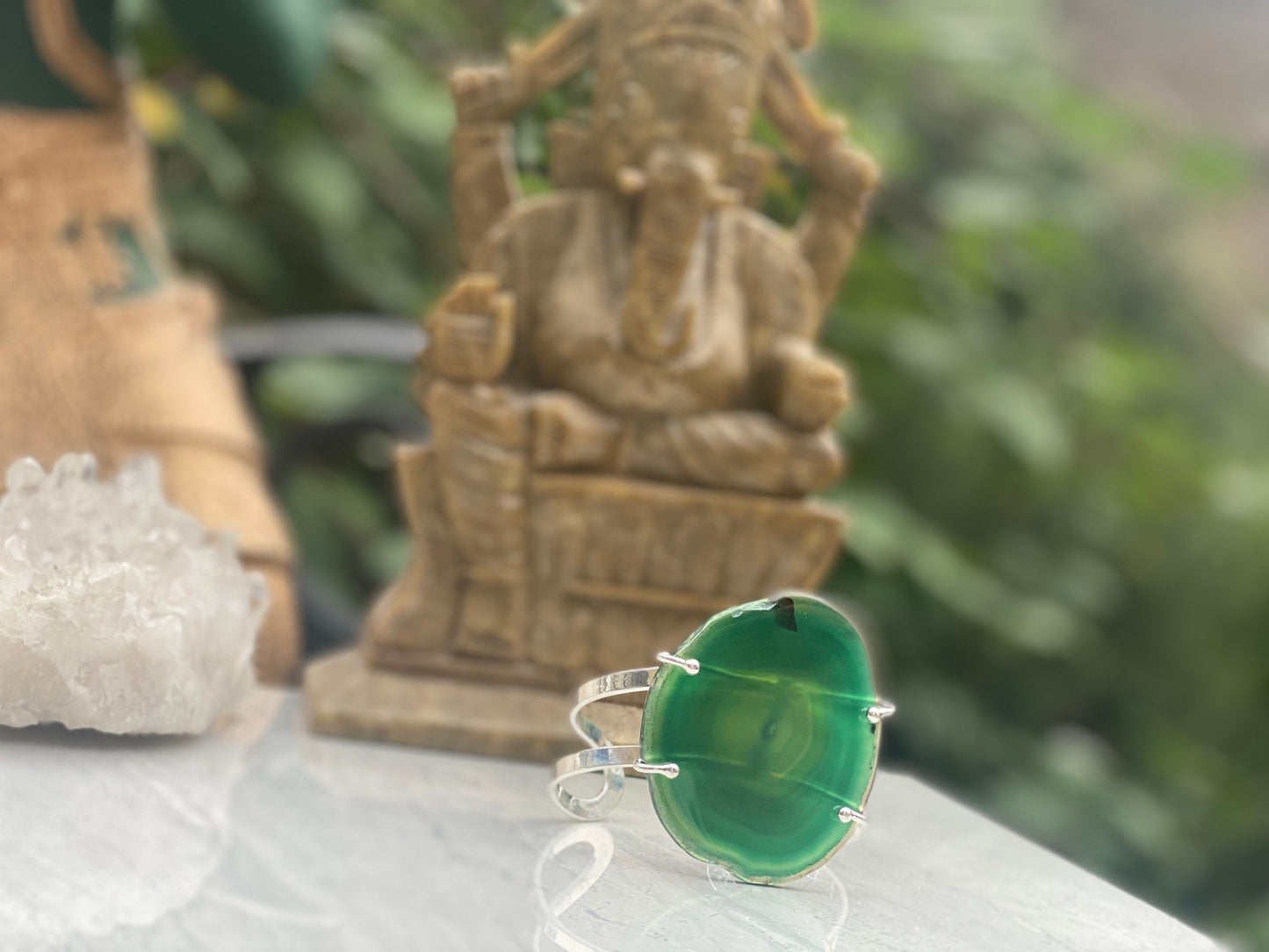 Silver Plated Green Agate Cuff Bracelet