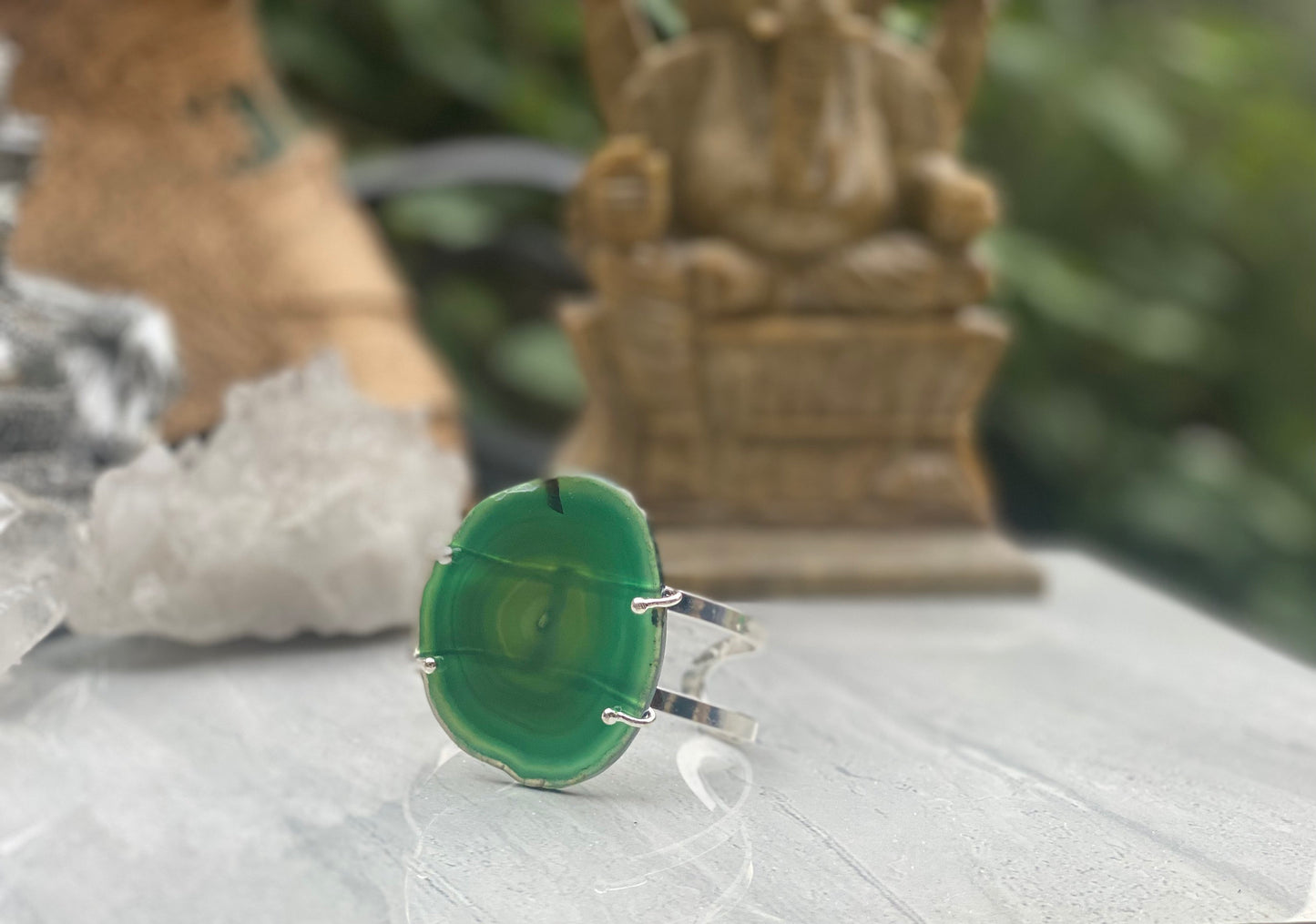 Silver Plated Green Agate Cuff Bracelet