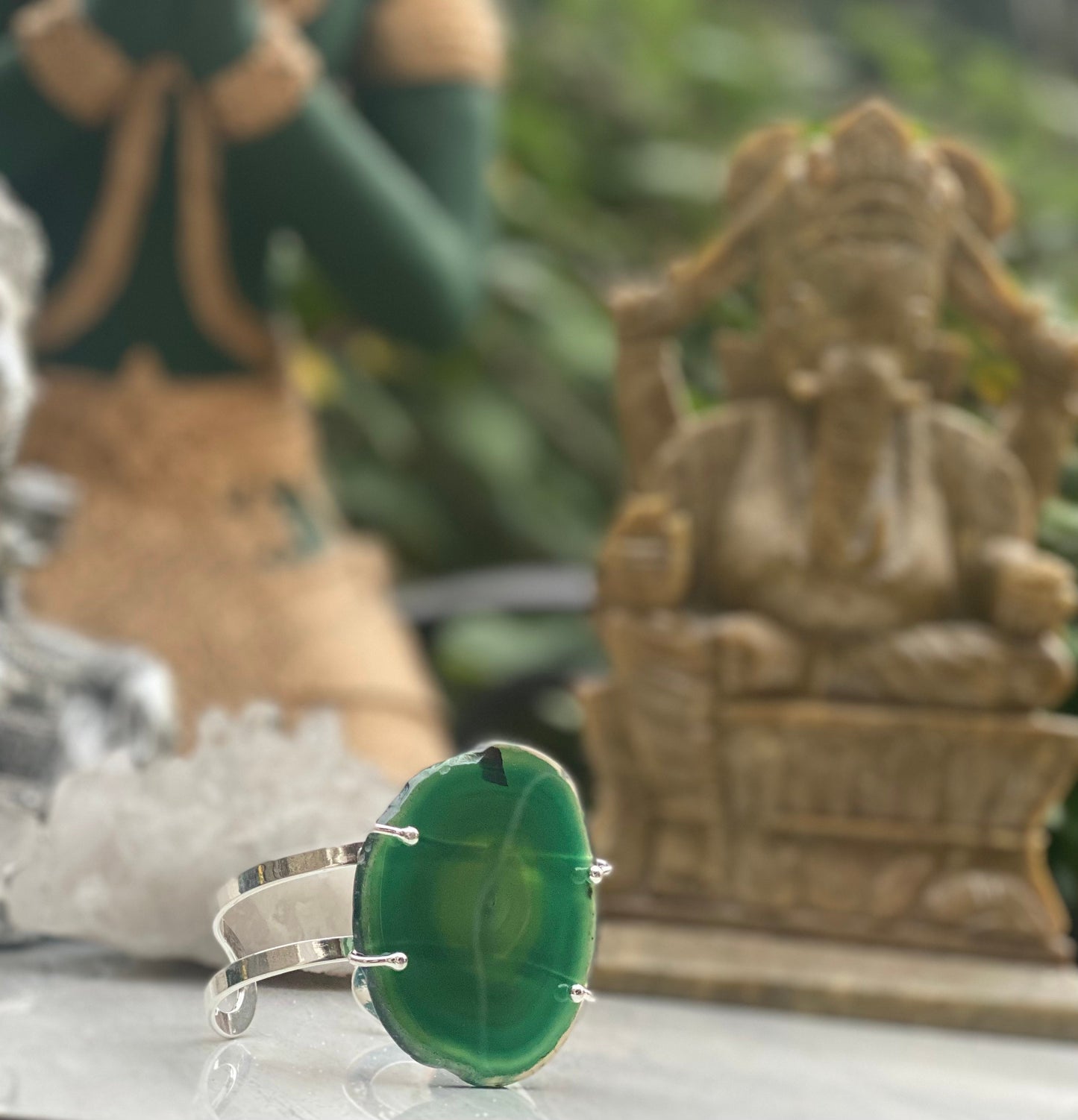 Silver Plated Green Agate Cuff Bracelet