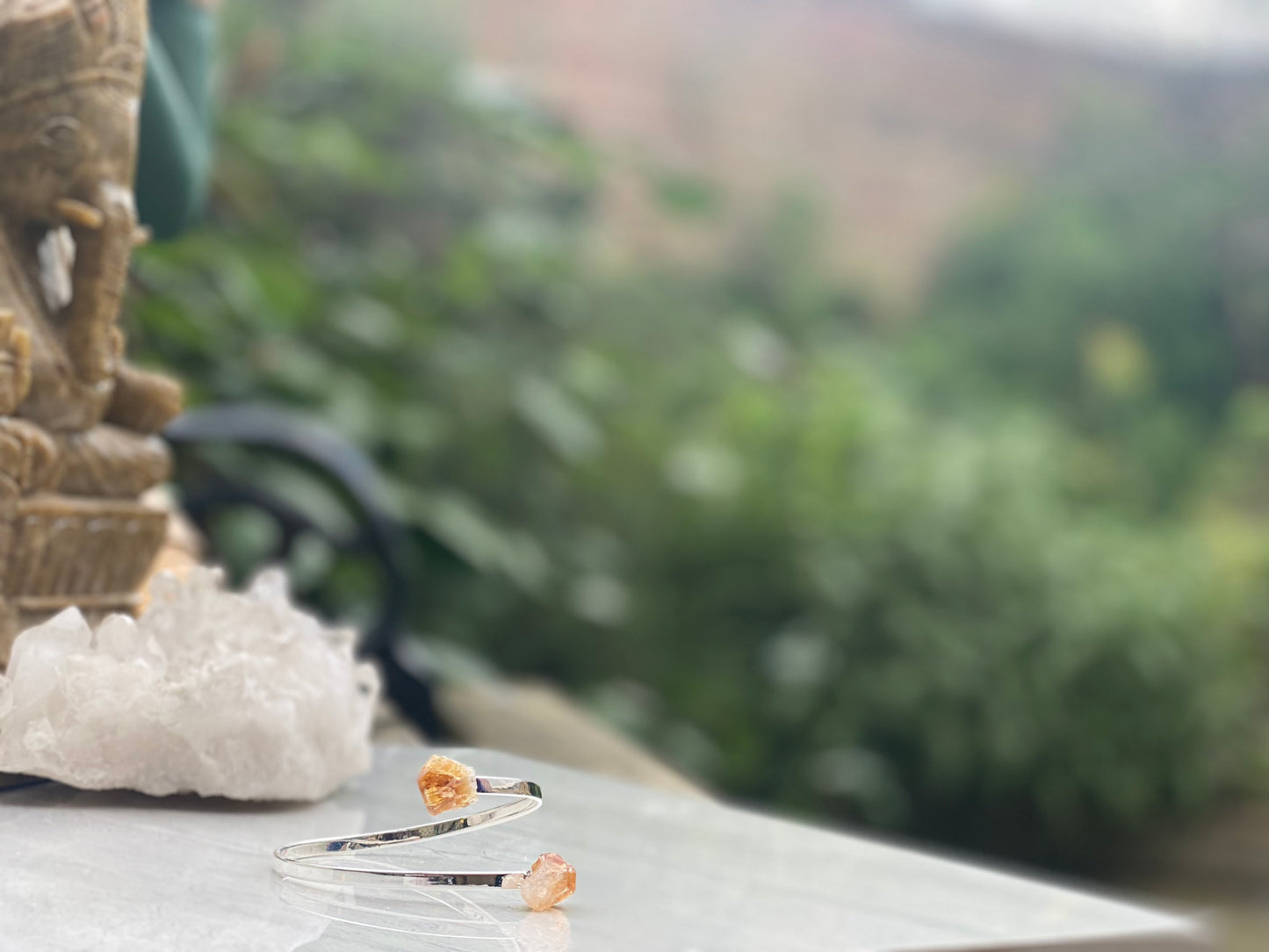 Silver Plated Raw Citrine Cuff Bracelet