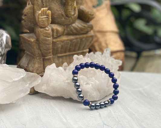 Lapis Lazuli and Hematite Beaded Bracelet