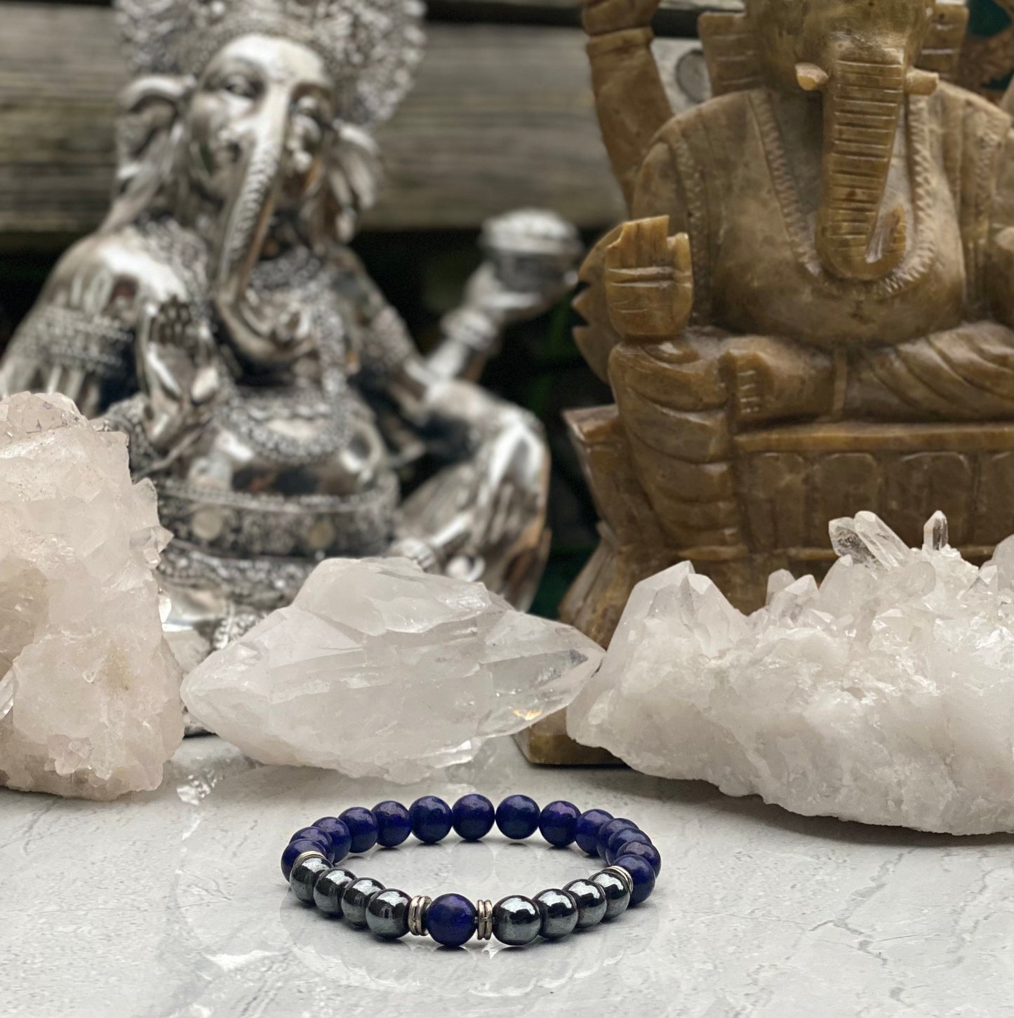 Lapis Lazuli and Hematite Beaded Bracelet