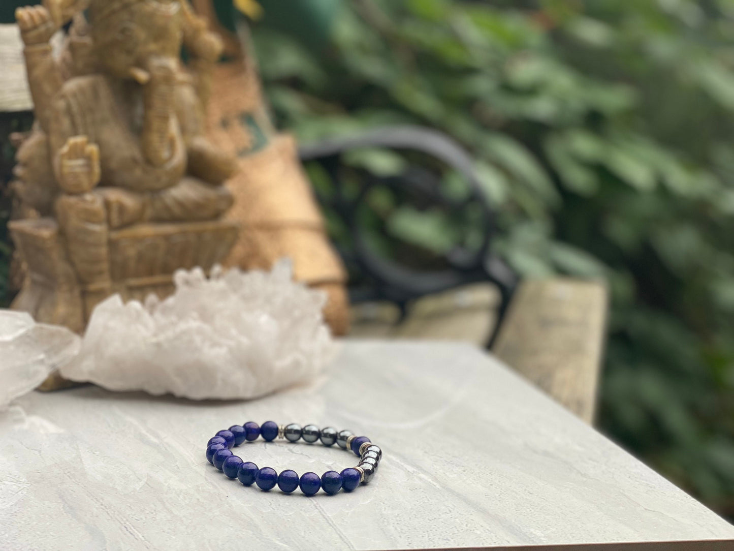 Lapis Lazuli and Hematite Beaded Bracelet