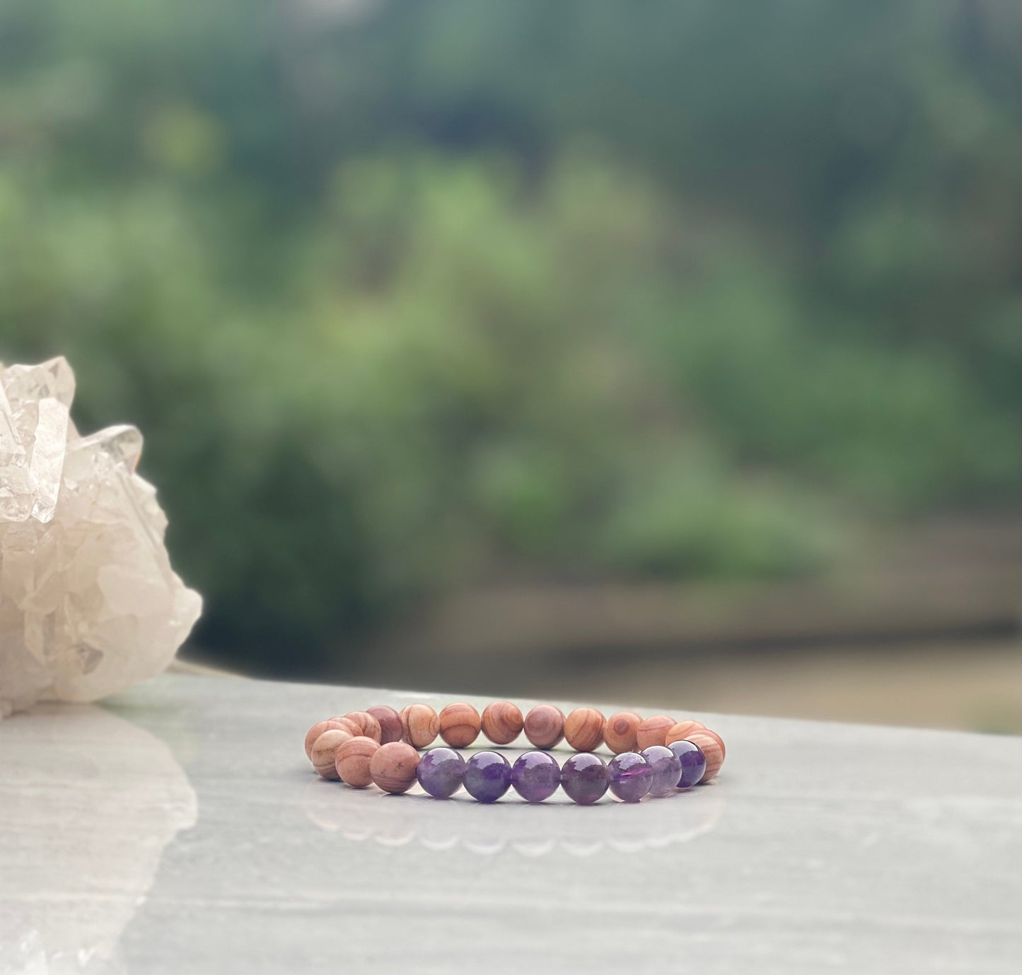 Sandalwood and Amethyst Mala Beaded Bracelet