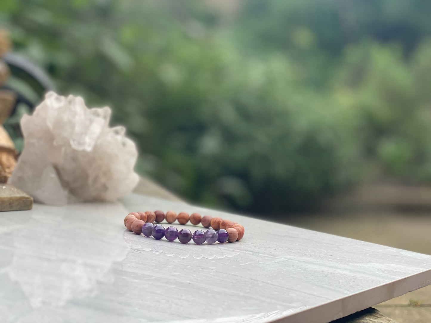 Sandalwood and Amethyst Mala Beaded Bracelet