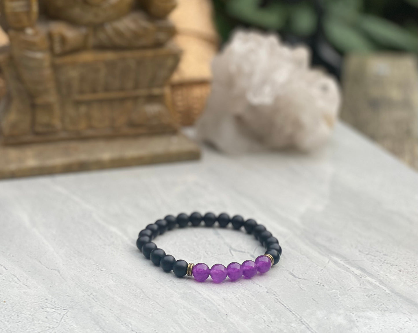 Shungite And Amethyst Beaded Bracelet