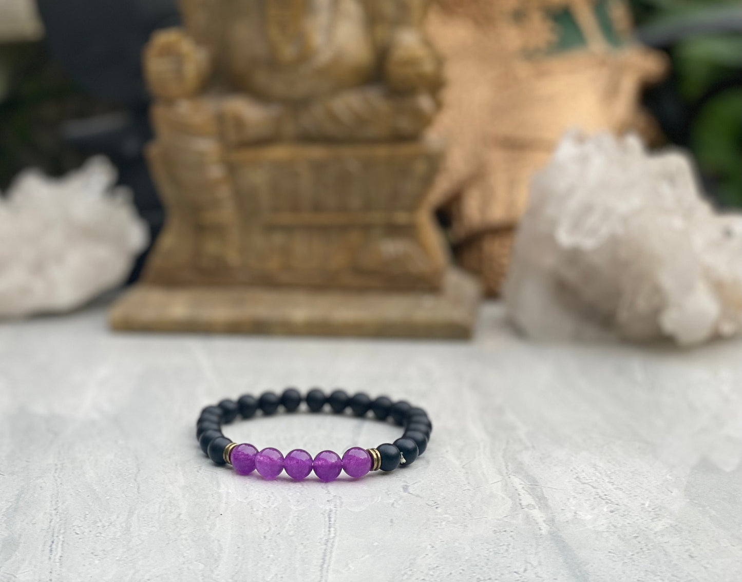 Shungite And Amethyst Beaded Bracelet