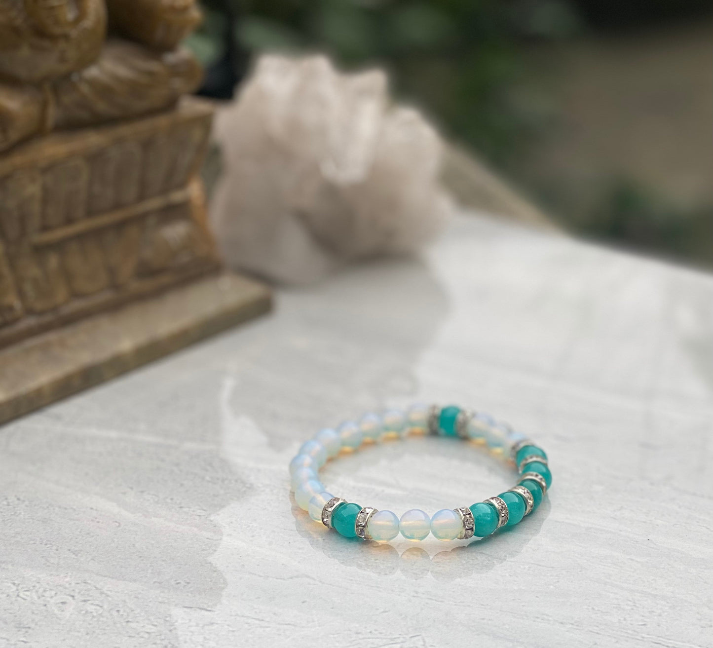 Amazonite And Moonstone Beaded Bracelet