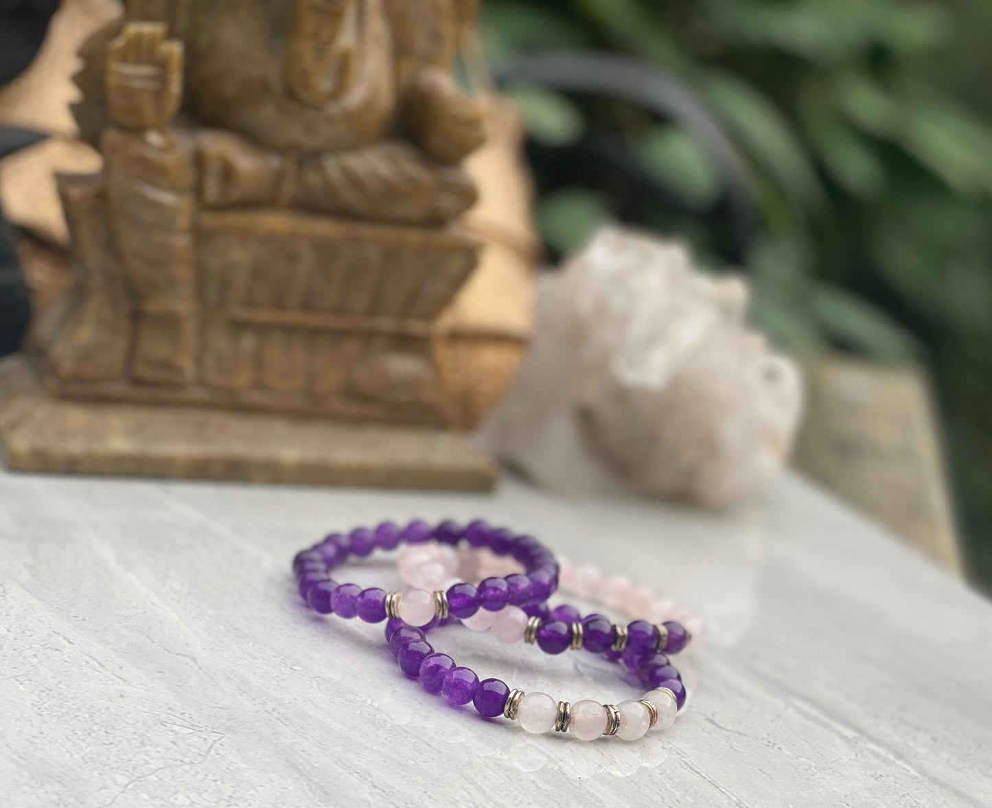 Rose Quartz And Amethyst Bracelet Set