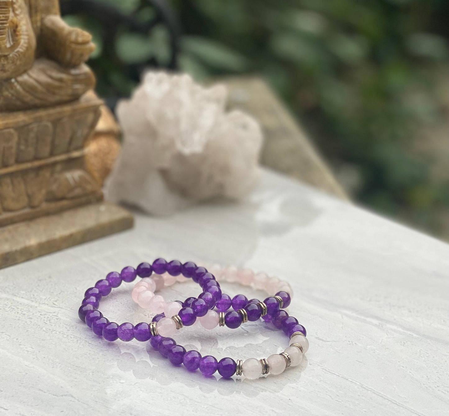 Rose Quartz And Amethyst Bracelet Set