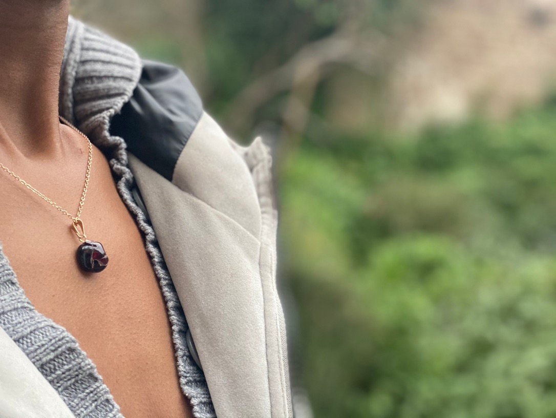 Gold Filled Tumbled Red Garnet Necklace