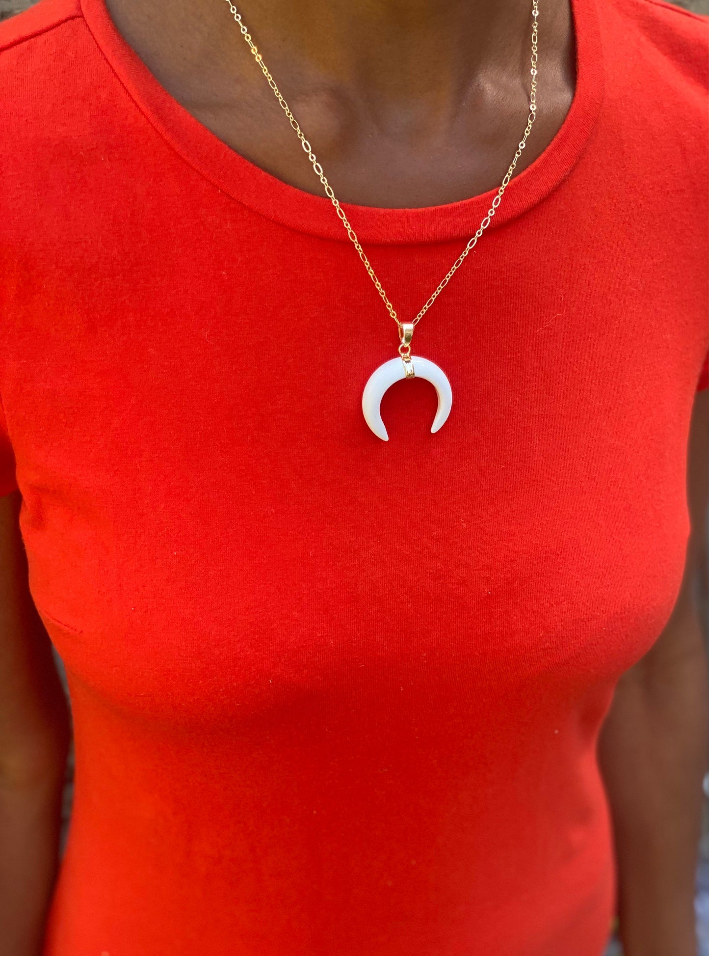 Gold Filled White Crescent Moon Necklace