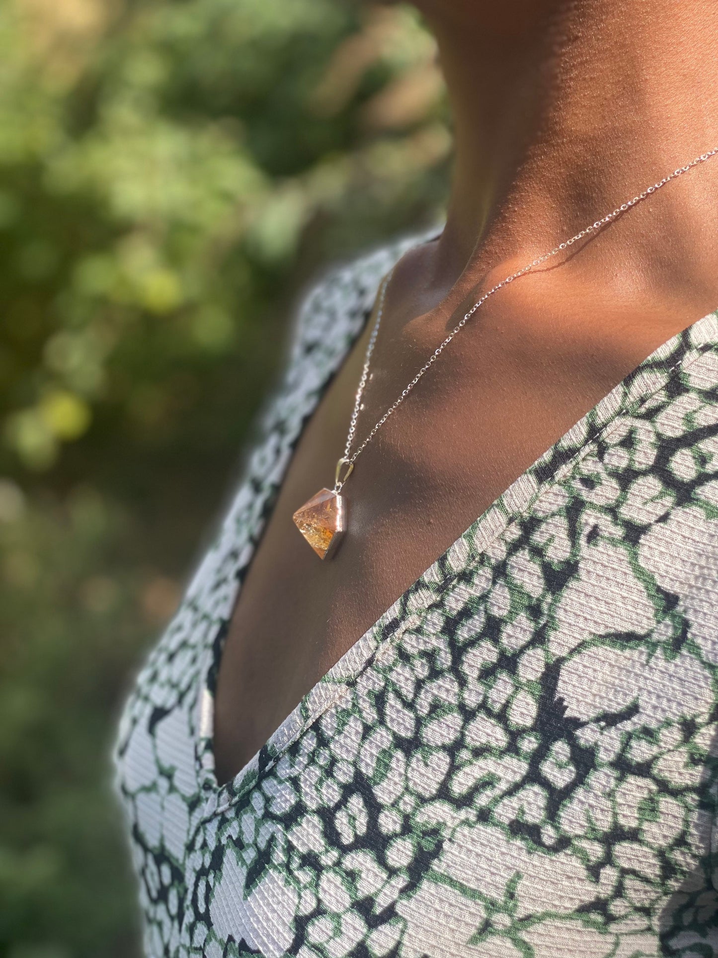 Gold Filled Citrine Hexagon Necklace