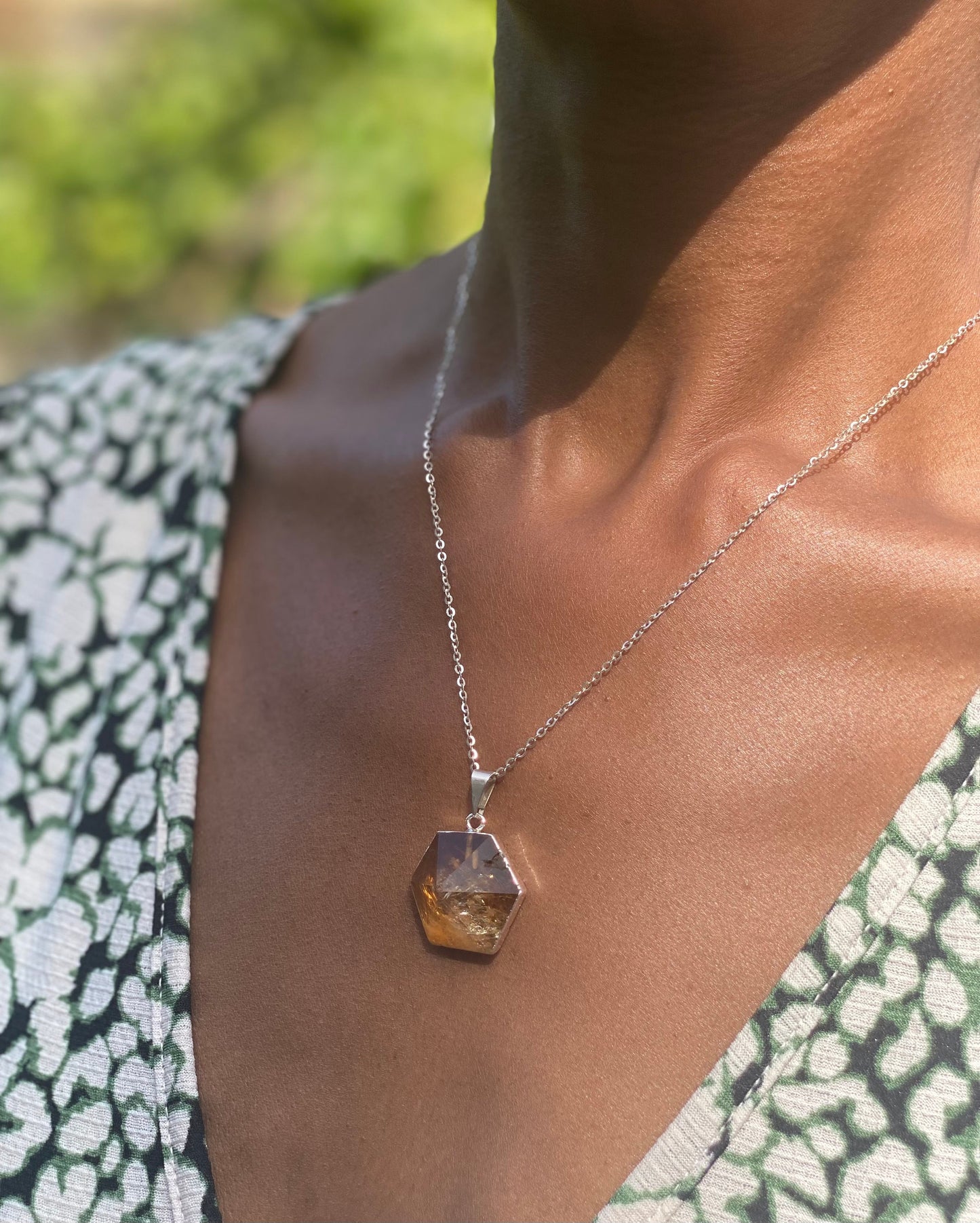 Gold Filled Citrine Hexagon Necklace