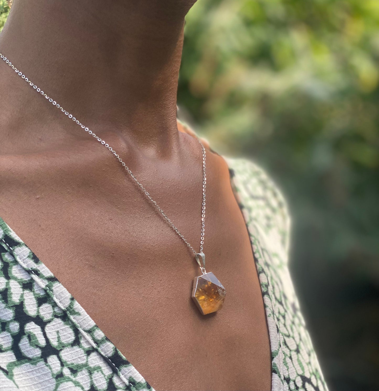 Gold Filled Citrine Hexagon Necklace