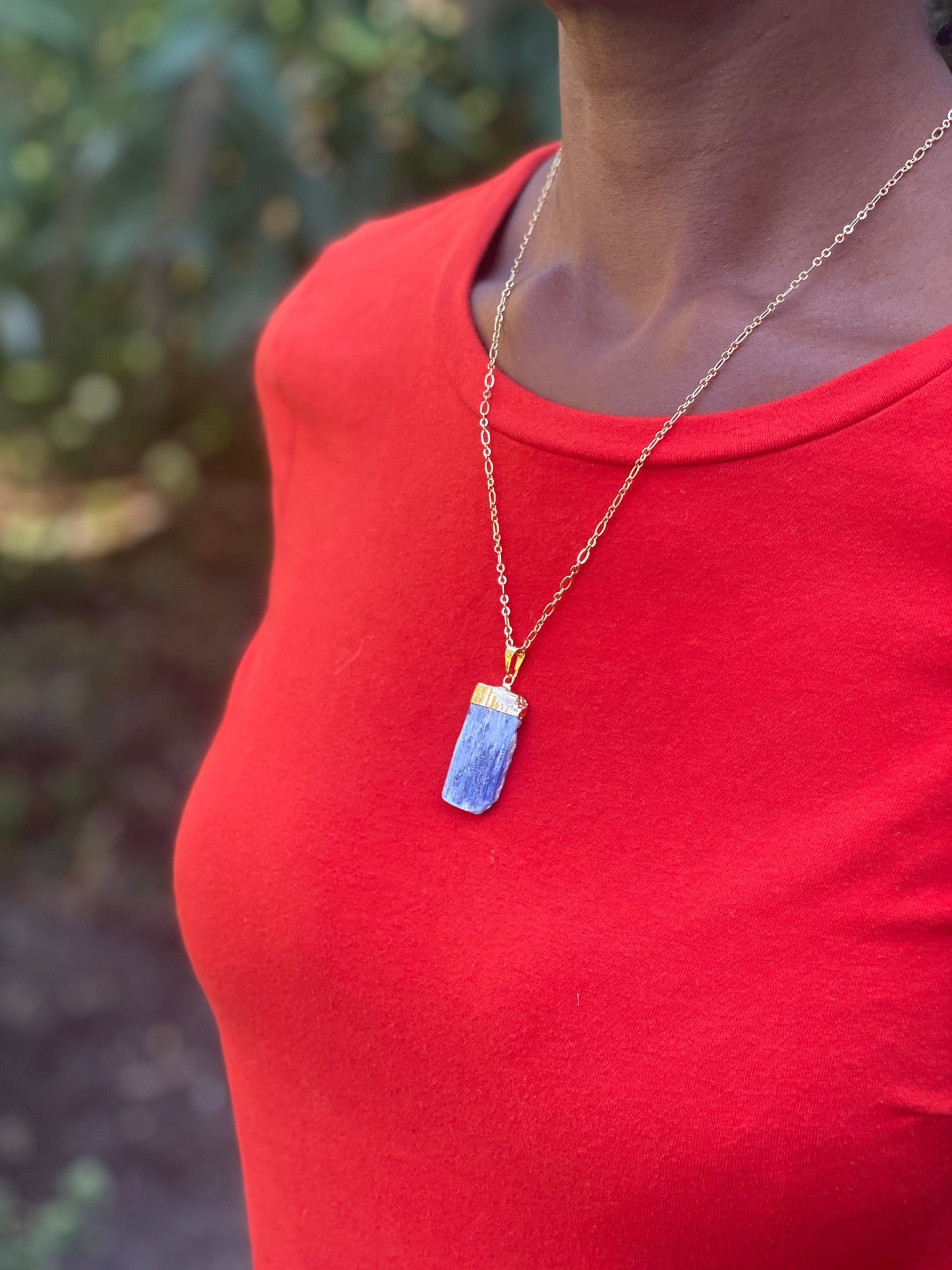 Gold Plated Blue Kyanite Necklace