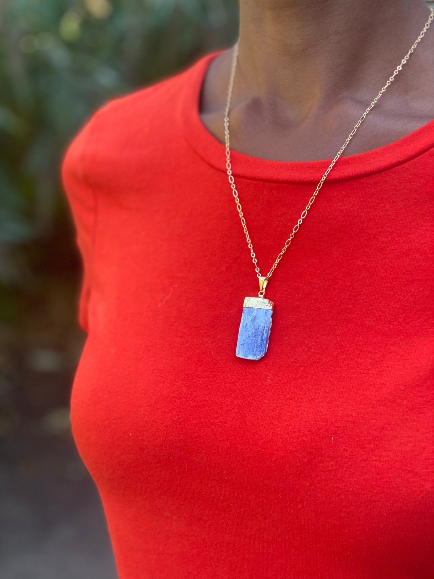 Gold Plated Blue Kyanite Necklace