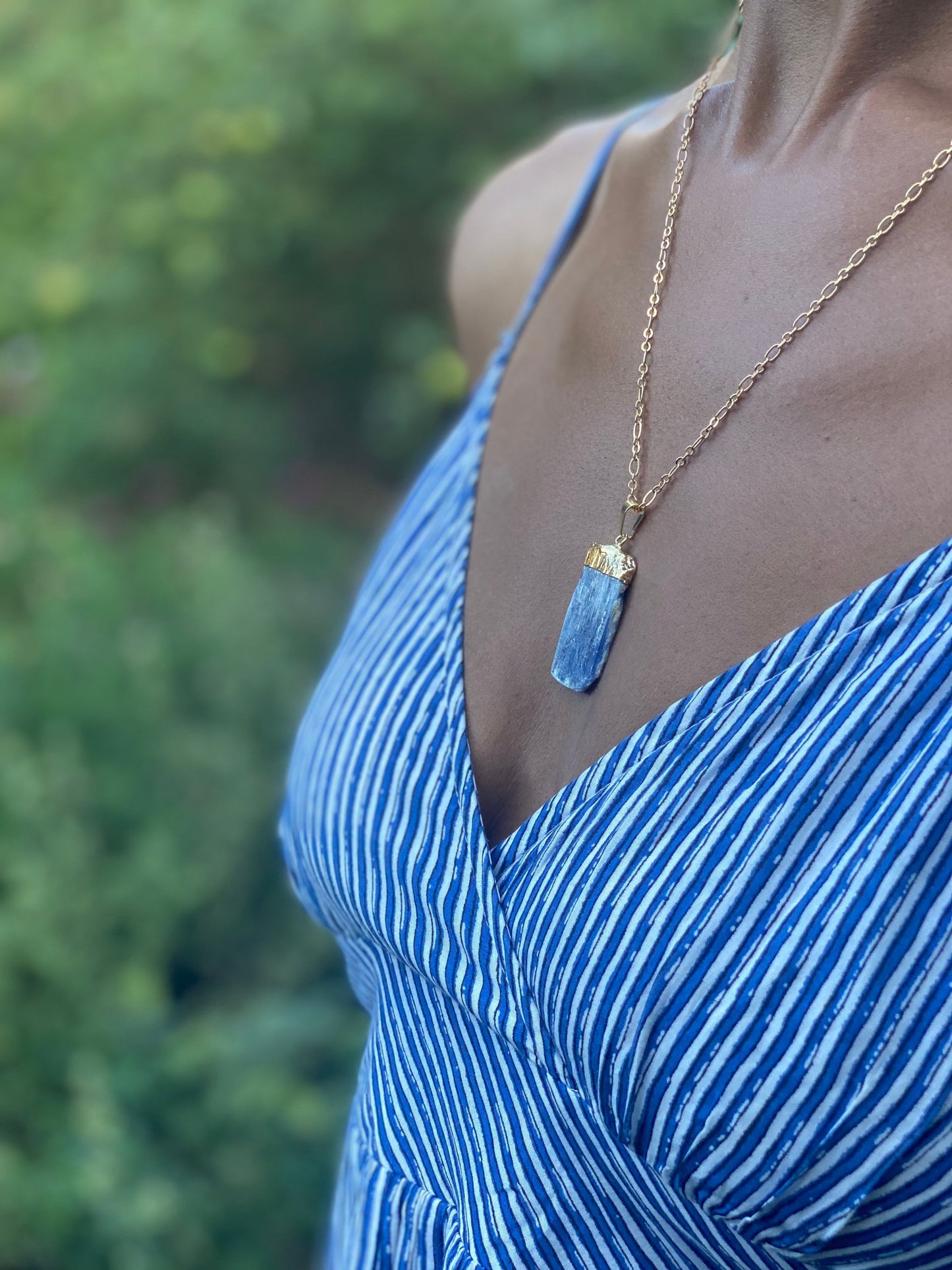 Gold Plated Blue Kyanite Necklace