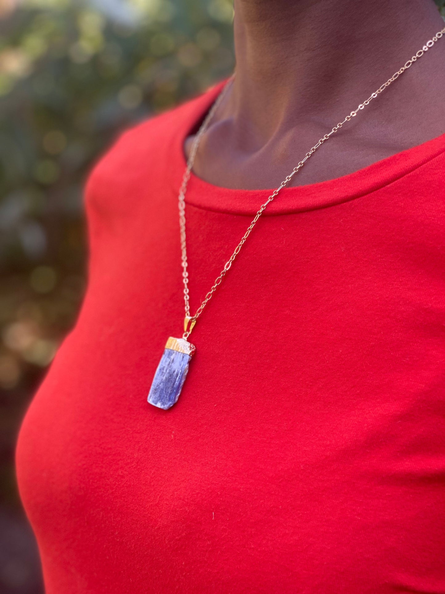 Gold Plated Blue Kyanite Necklace