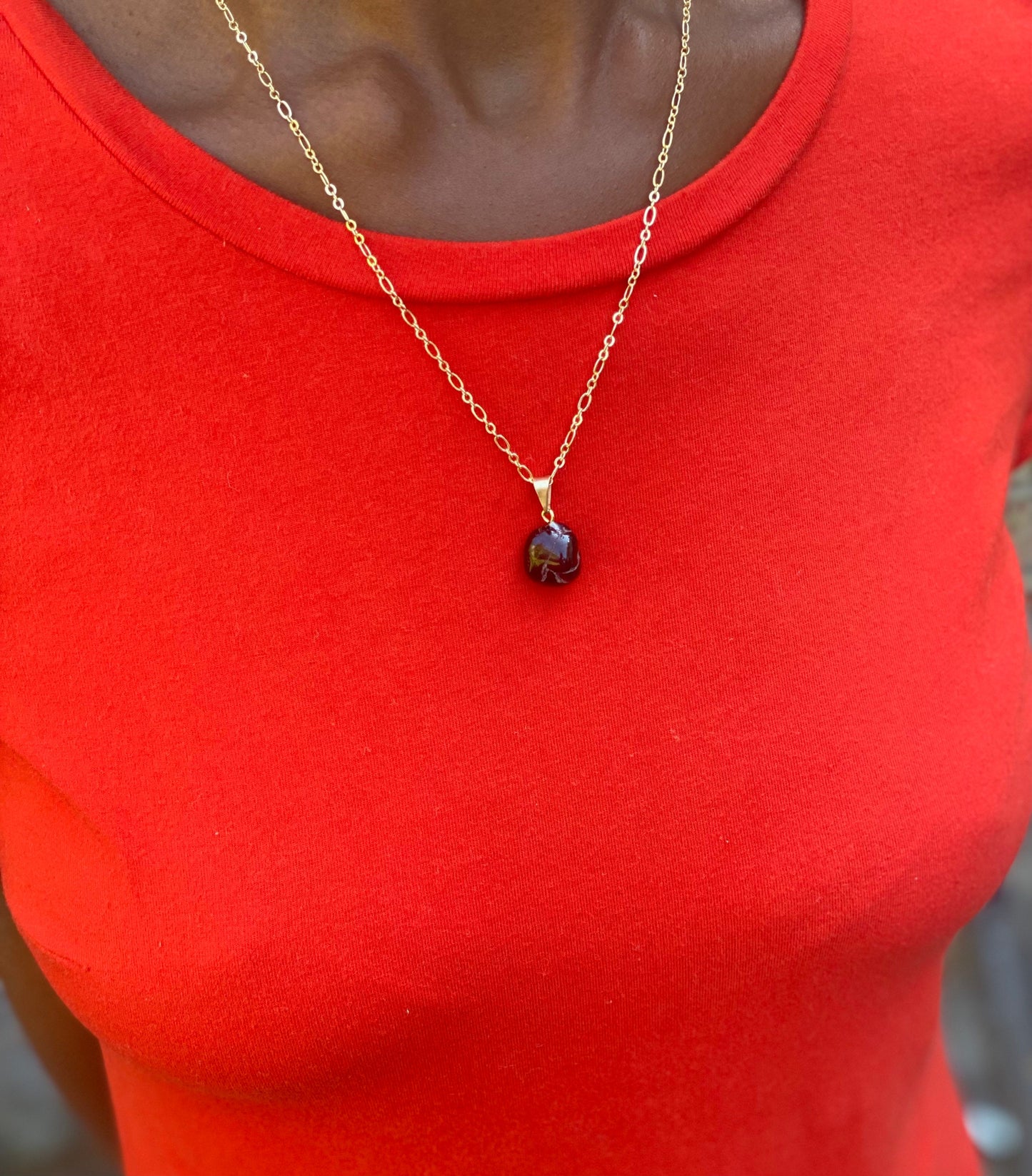 Gold Filled Tumbled Red Garnet Necklace