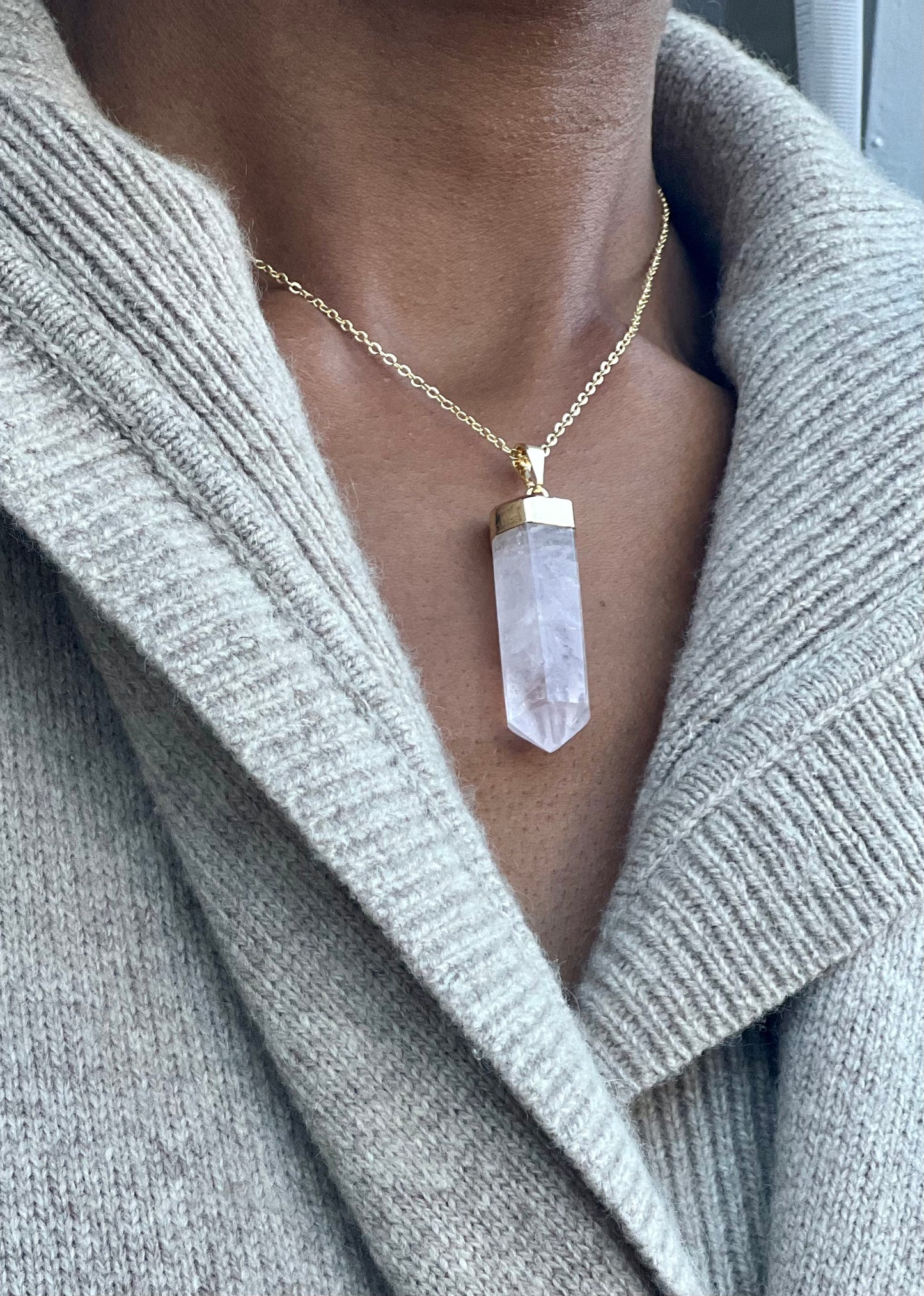 Rose Quartz Crystal Point Necklace