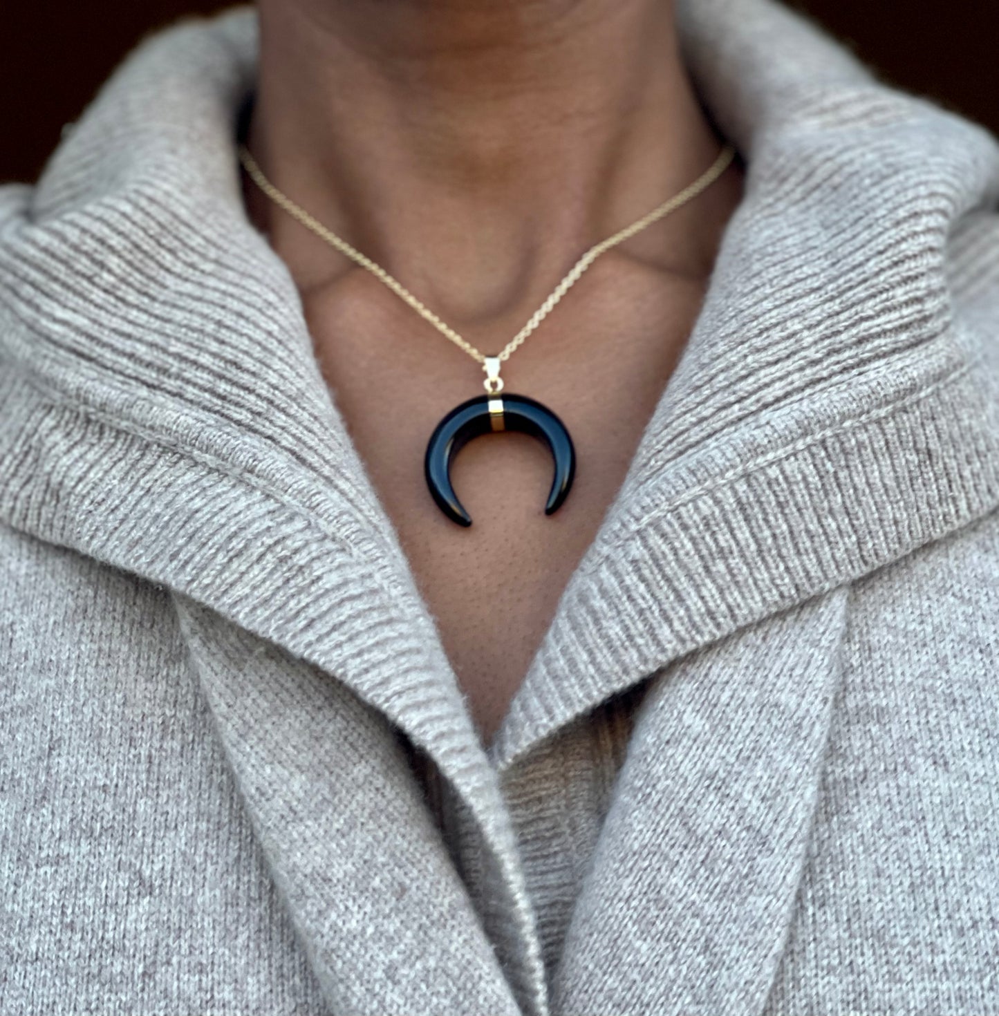 Gold Plated Onyx Crescent Necklace