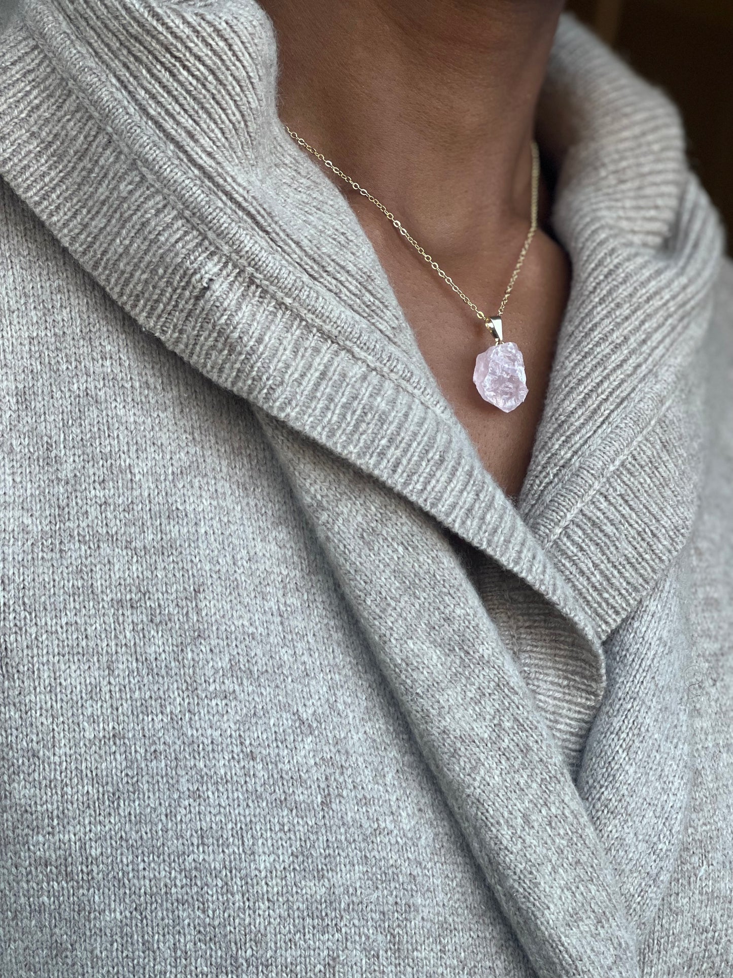 Gold Filled Rose Quartz Crystal Necklace