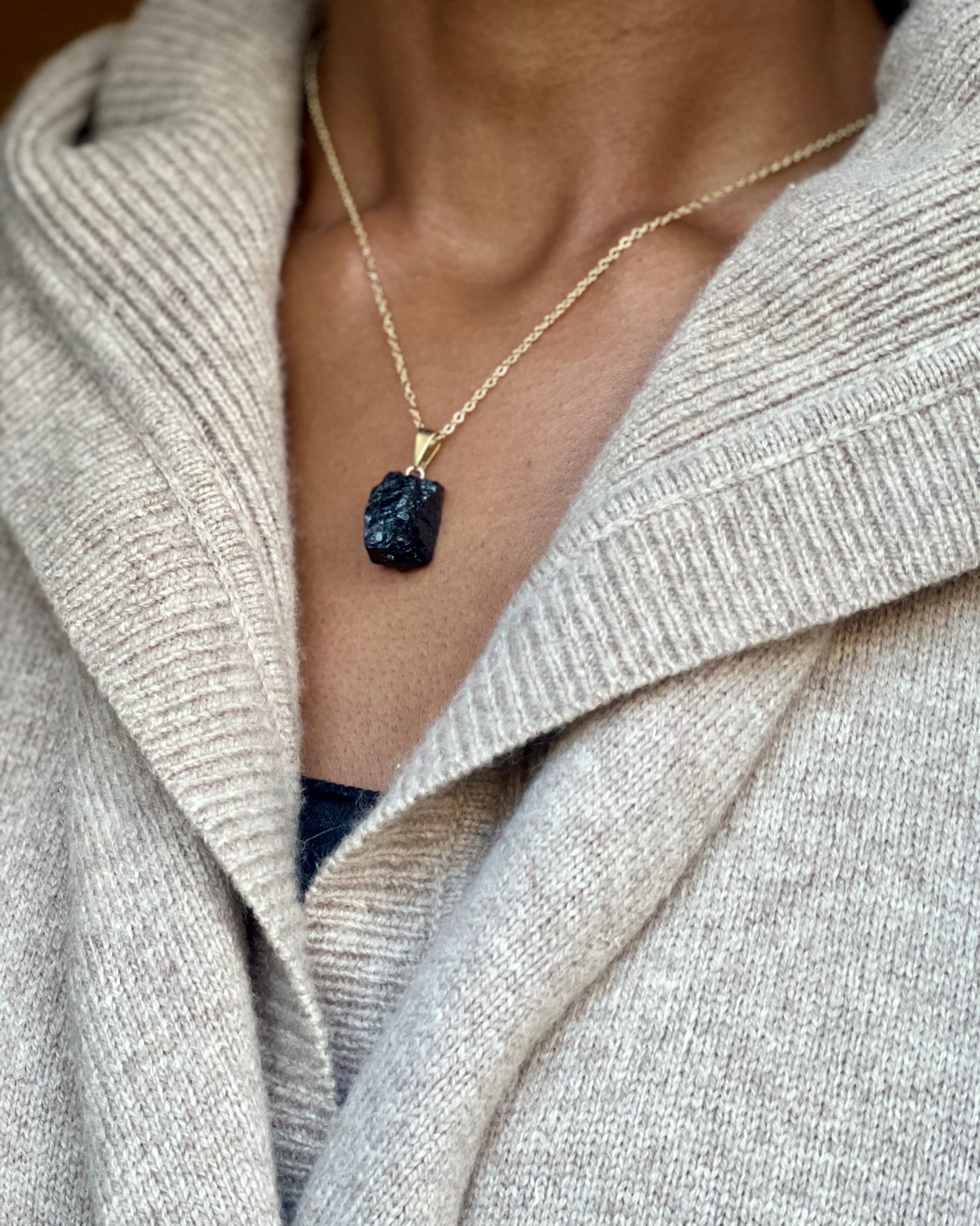 Gold Filled Raw Black Tourmaline Necklace