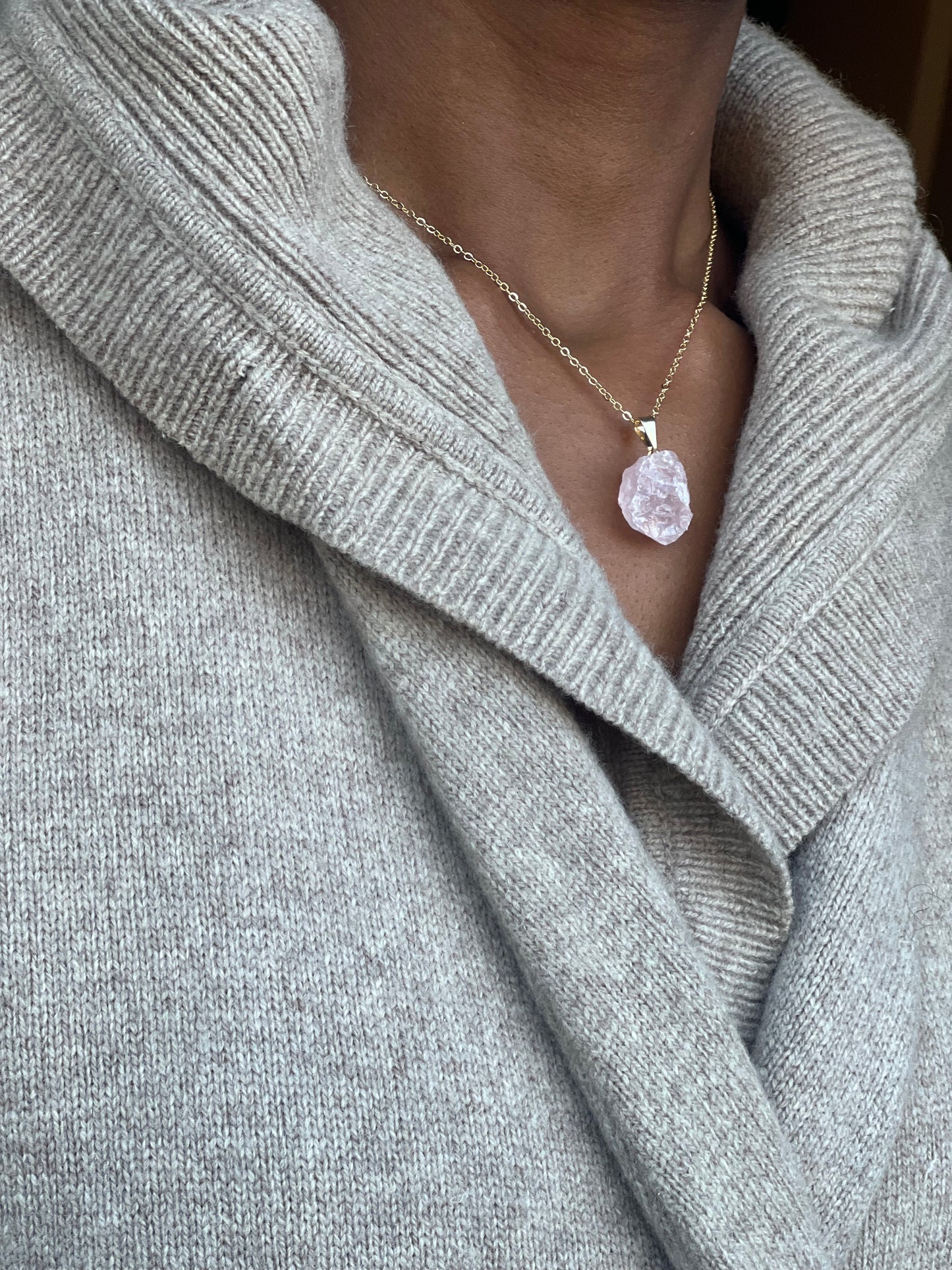 Gold Filled Rose Quartz Crystal Necklace