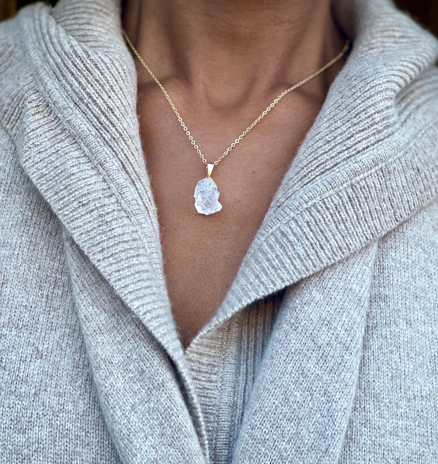 Gold Plated Rough Clear Quartz Necklace