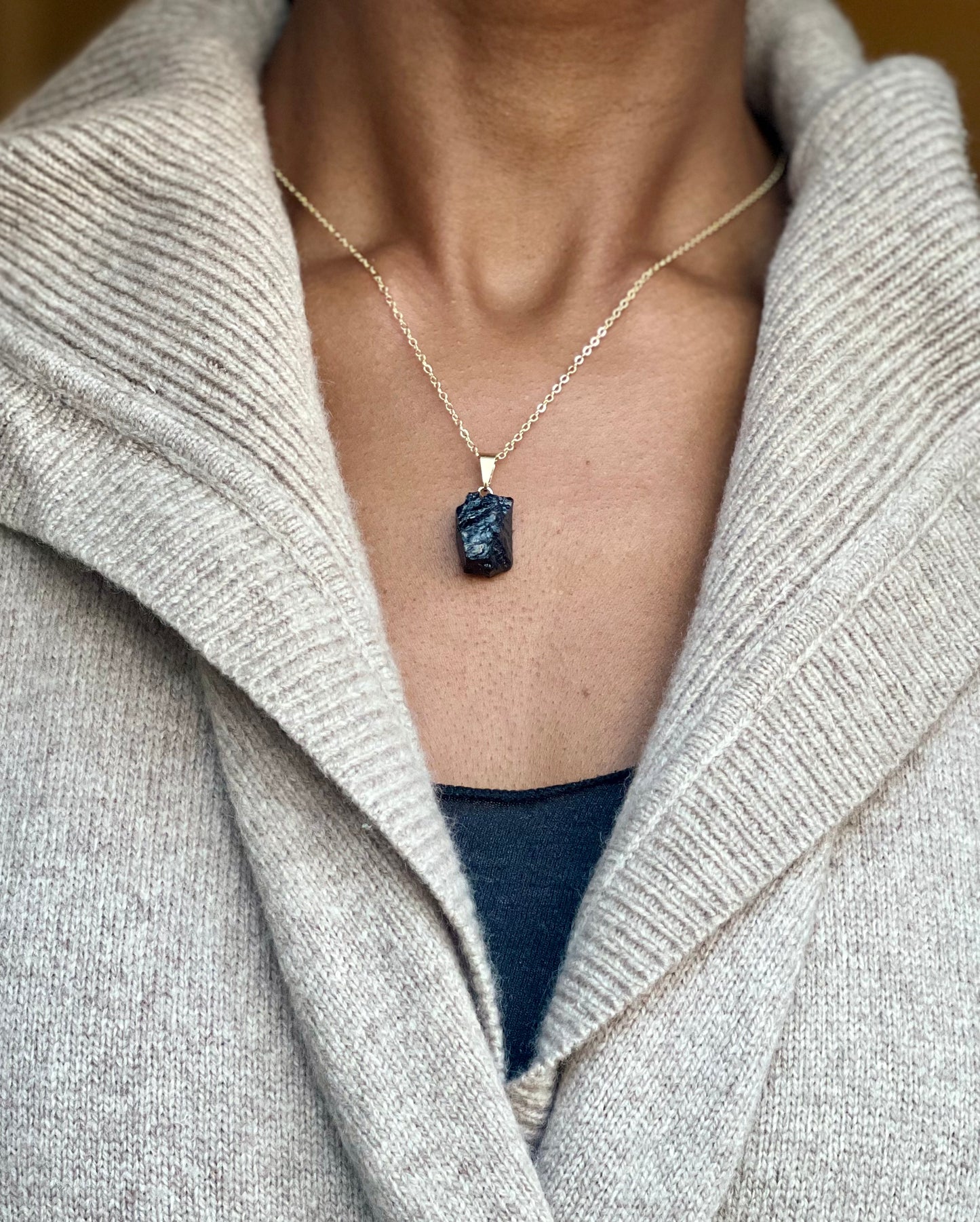 Gold Filled Raw Black Tourmaline Necklace