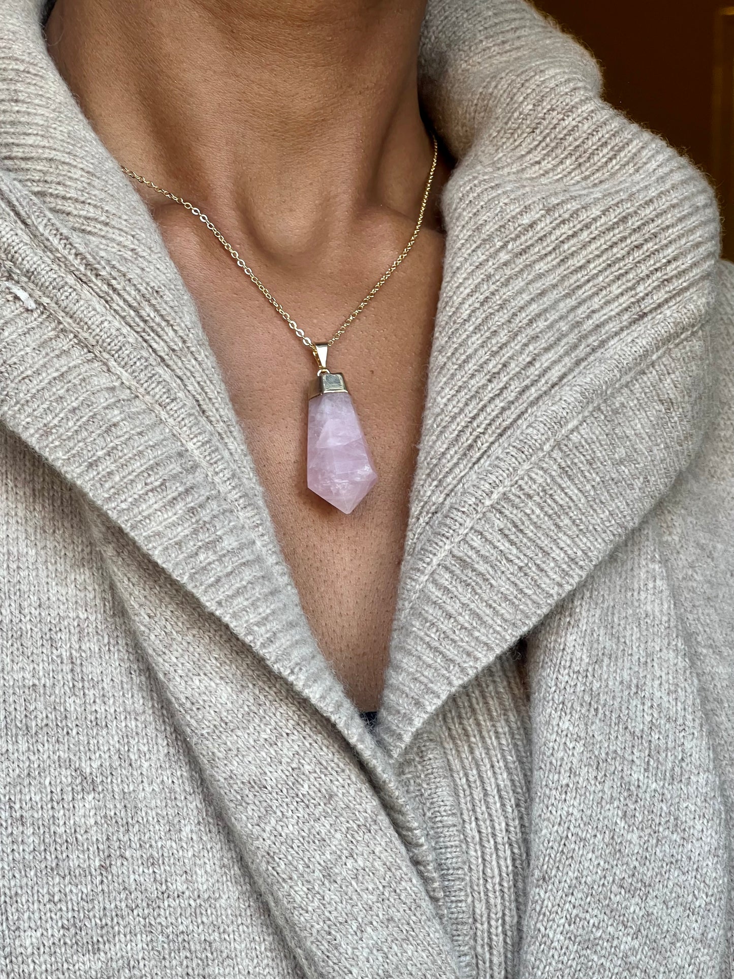 Gold Plated Rose Quartz Cut Necklace