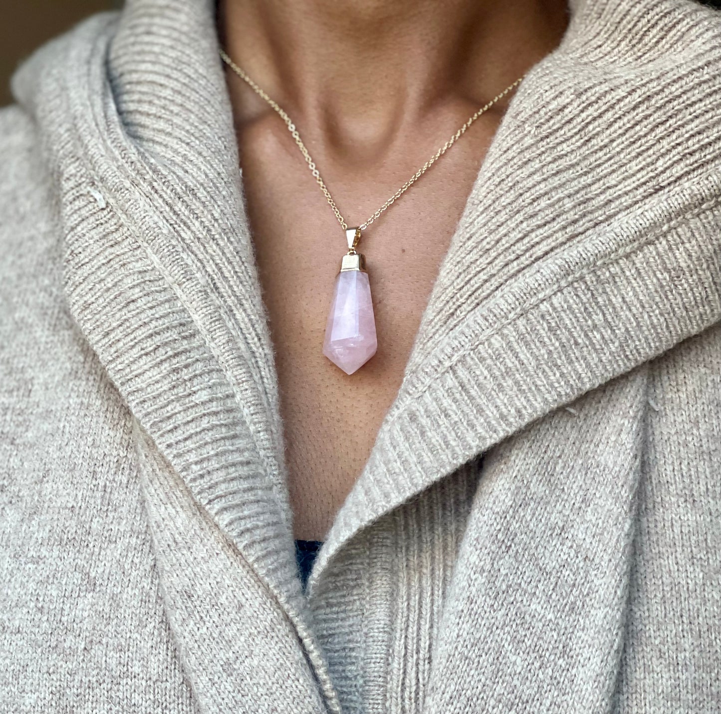 Gold Plated Rose Quartz Cut Necklace