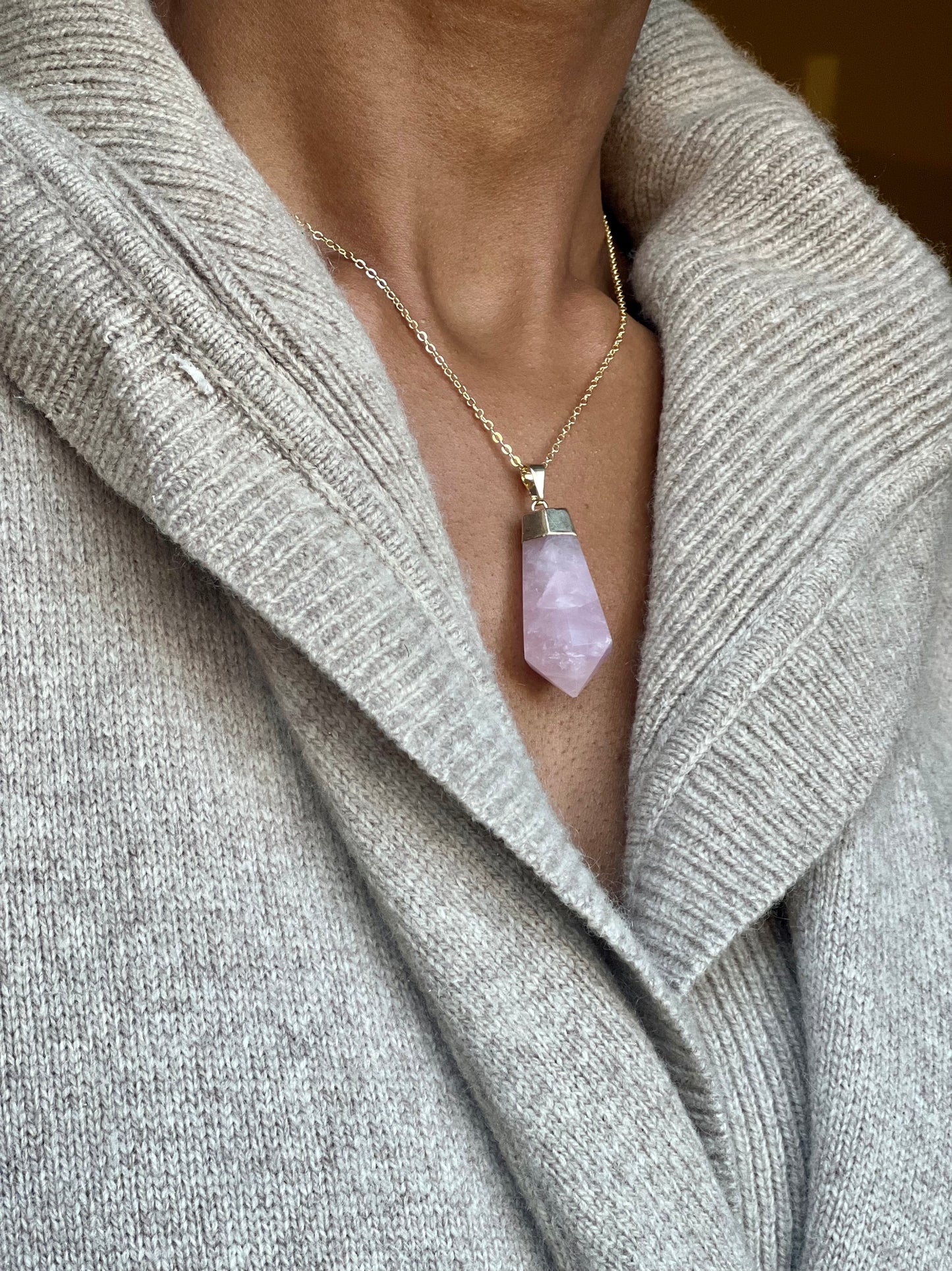 Gold Plated Rose Quartz Cut Necklace