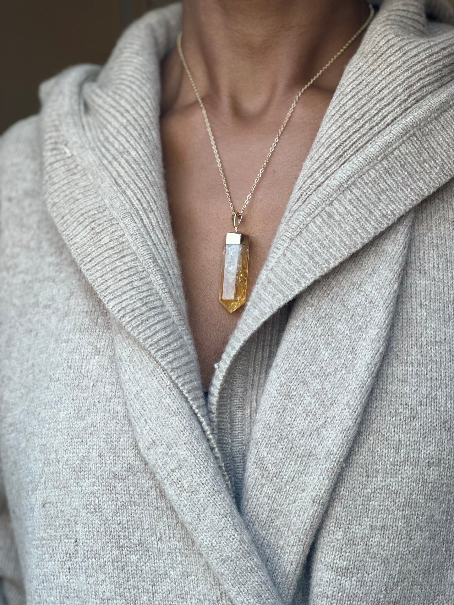 Gold Plated Citrine Point Necklace