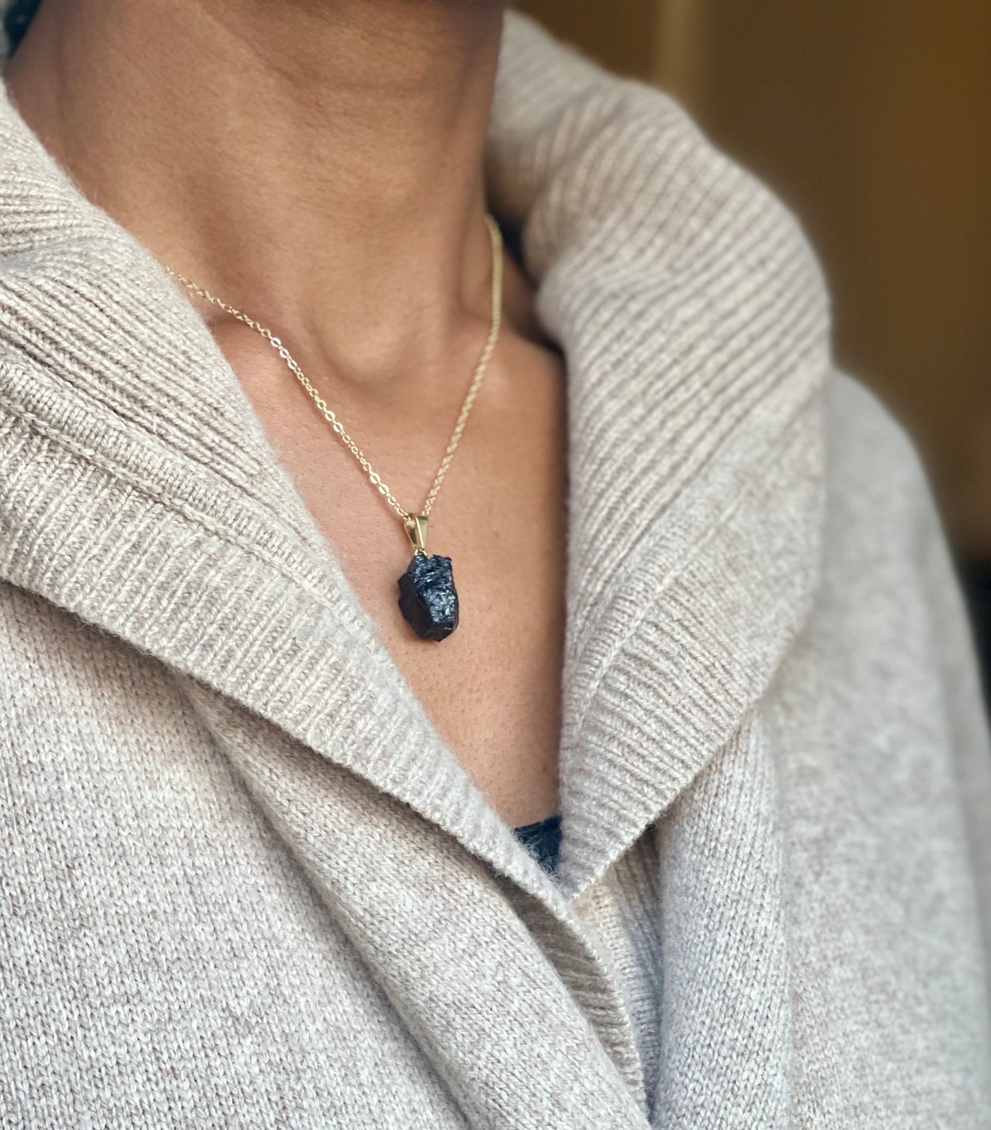 Gold Filled Raw Black Tourmaline Necklace