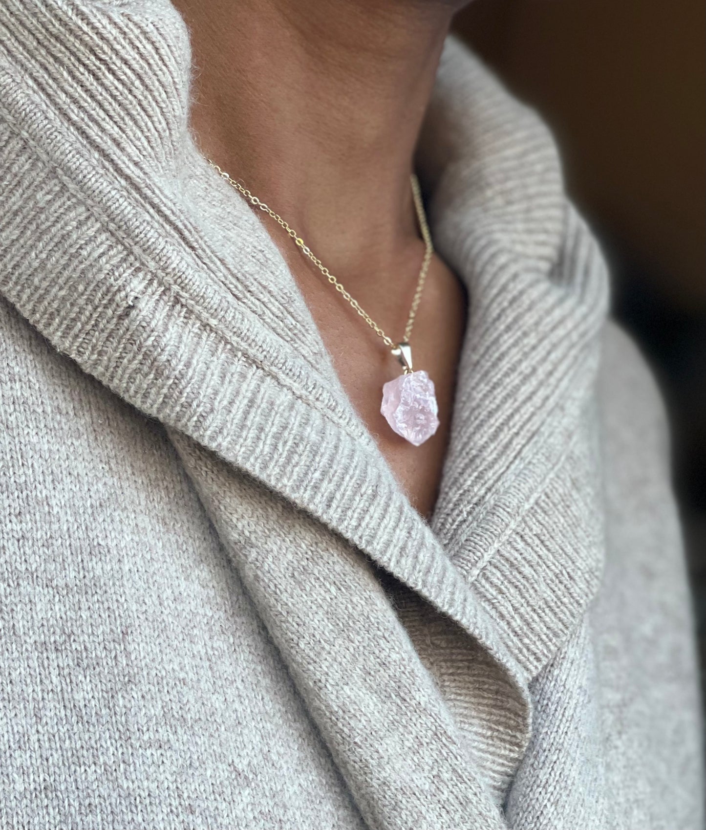 Gold Filled Rose Quartz Crystal Necklace