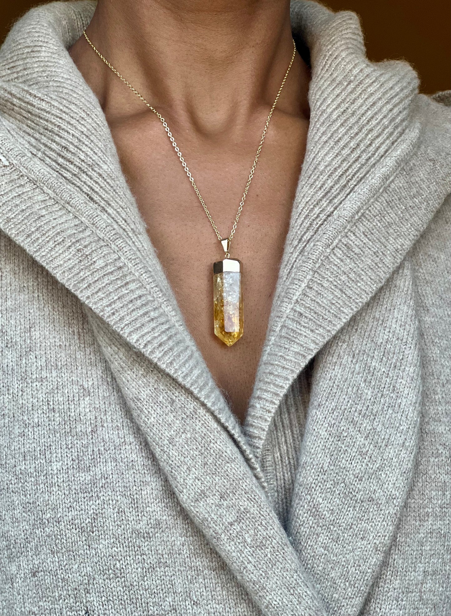 Gold Plated Citrine Point Necklace